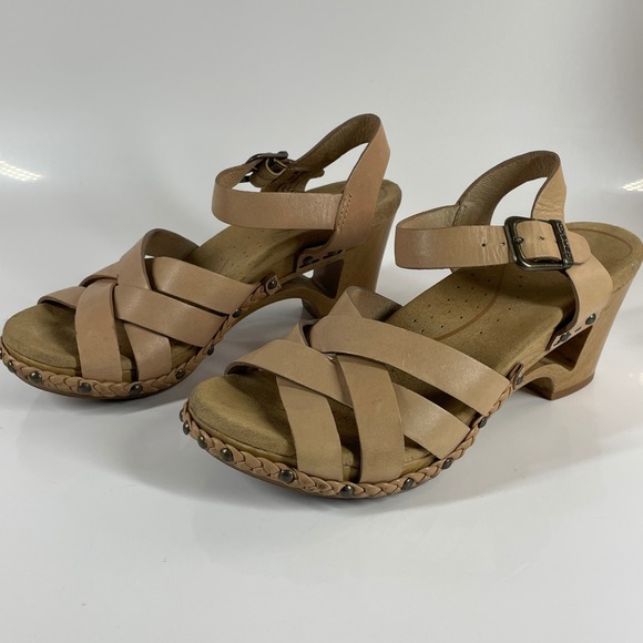 Dansko Shoes - Dansko Sissy Tan Leather Strappy Clog Sandals Wood Heel Studded Women 36 5.5-6